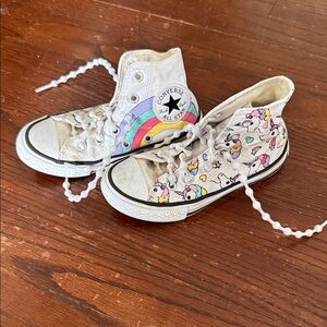 Converse Kids White High-Top Sneakers with Rainbow and Unicorn Print
